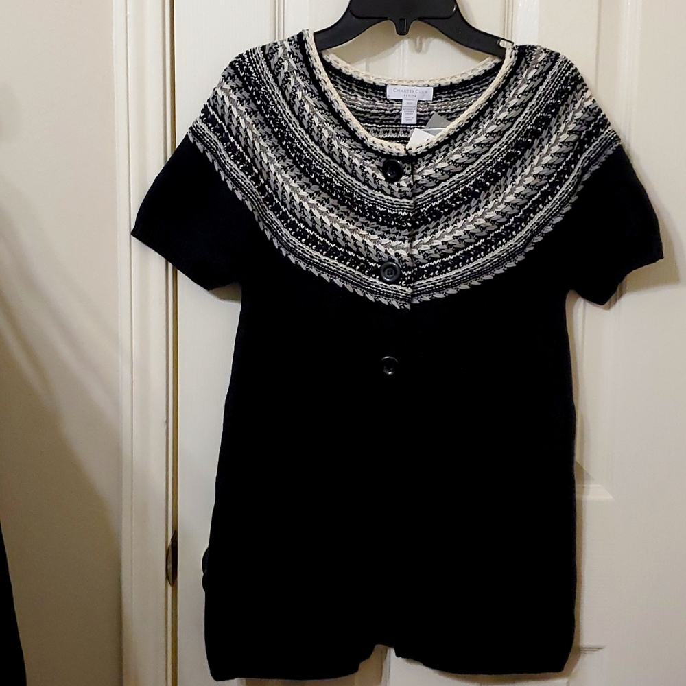 Charter club knit button sweater, short sleeves